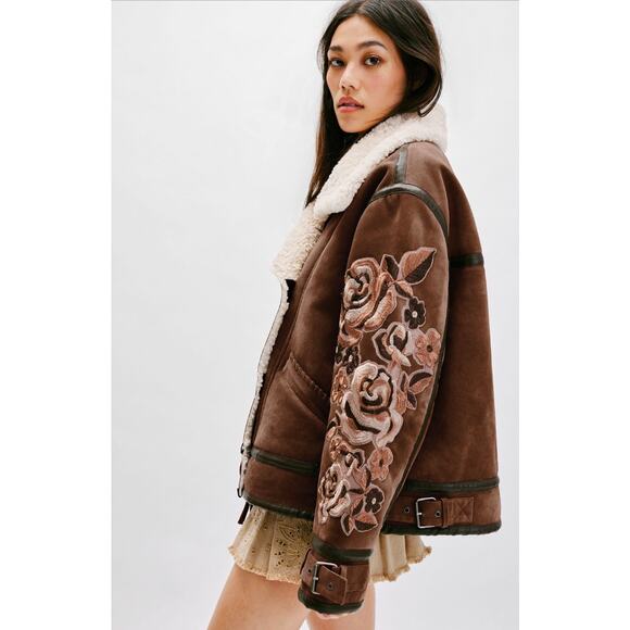 Free People NWT We The Free Andies Embroidered Vegan Leather Moto Jacket Size L - Picture 13 of 13